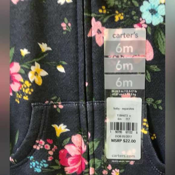 NWT Carters Baby Zip Up Hoodie - Picture 2 of 3